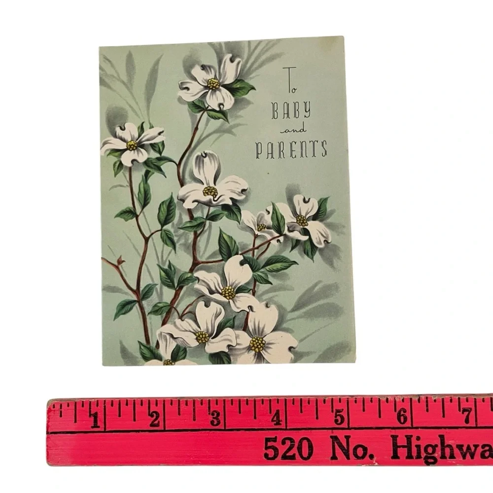 Unused Vintage Greeting Card To Baby and Parents Floral Congratulations